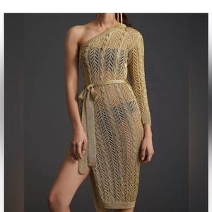 Anthropologie Gold One-Shoulder Dress